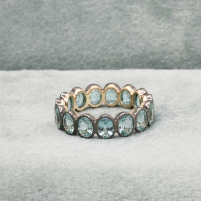 Antique Inspired Black Eternity Band with Oval Aquamarines in Milligrain Setting, view 7