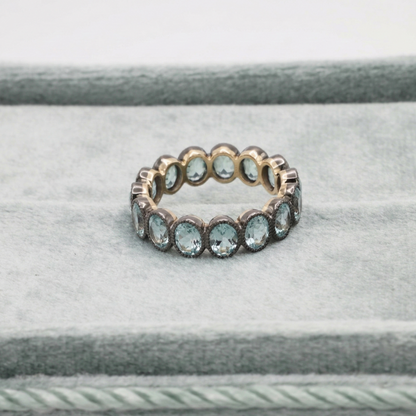 Antique Inspired Black Eternity Band with Oval Aquamarines in Milligrain Setting, view 3