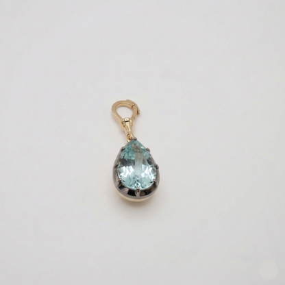 Georgian Victorian Pear Aquamarine Gold Ball Chain Pendant, view 2