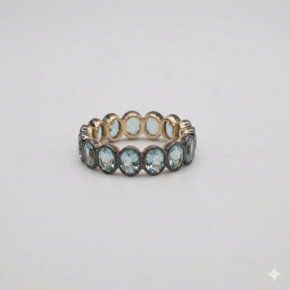 Antique Inspired Black Eternity Band with Oval Aquamarines in Milligrain Setting, view 4