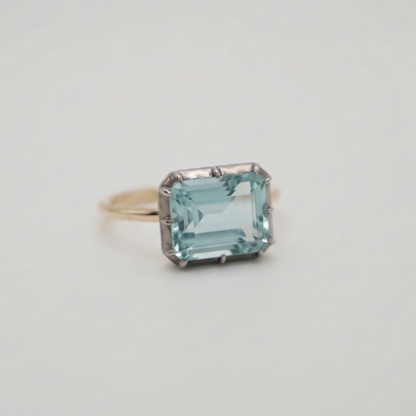 Georgian Victorian Aquamarine Button Back Collet Ring