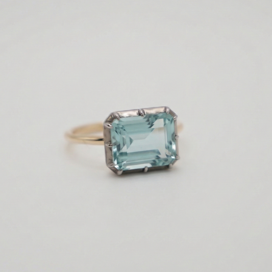 Georgian Victorian Aquamarine Button Back Collet Ring