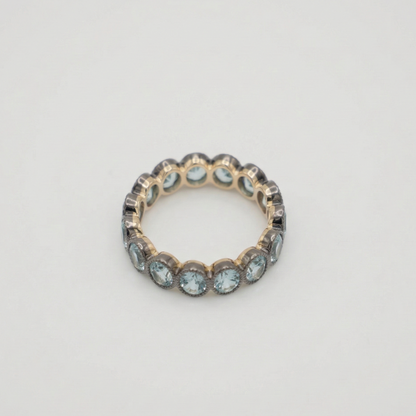 Antique Inspired Black Eternity Band with Oval Aquamarines in Milligrain Setting, view 2