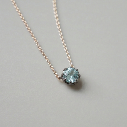 Round Lab Aquamarine Georgian Victorian Gold Necklace, 18K Gold, view 5