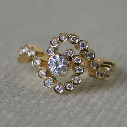 Wave Ocean Conch Shell Lab Moissanite or Diamond Ring, 18K Gold, view 2