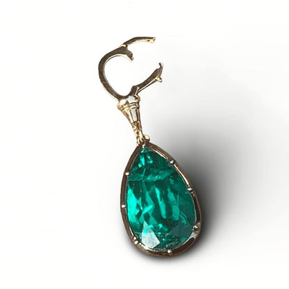 Georgian Victorian Ball Chain Pear Emerald Pendant, 18K Gold, 6 Ct