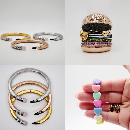 18K Gold Filled Pencil and Caviar Burger Combo, Hypoallergenic, Waterproof and Tarnish Resistant