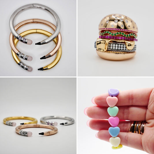 18K Gold Filled Pencil and Burger Combo, Hypoallergenic, Waterproof and Tarnish Resistant