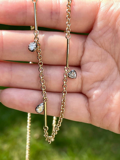Belcher Bar Necklace with Lab Diamonds, view 2