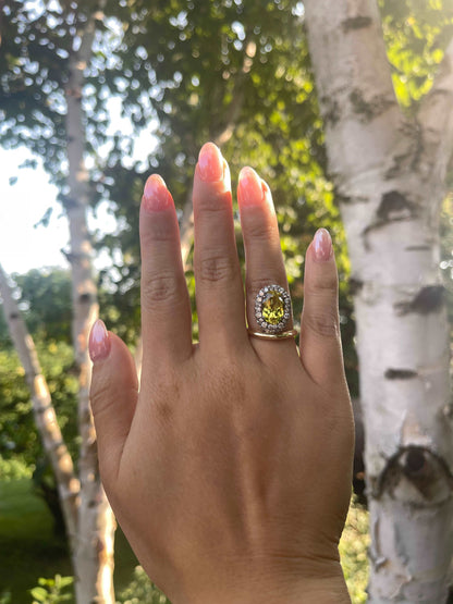Oval Sapphire Donut Ring with Pave Moissanites, 18K Gold, view 9