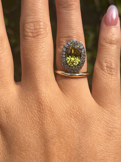 Oval Sapphire Donut Ring with Pave Moissanites, 18K Gold, view 10