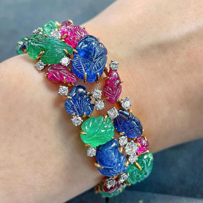Tutti Frutti Bracelet — Carved Lab-Grown Emerald, 18K Gold, view 5