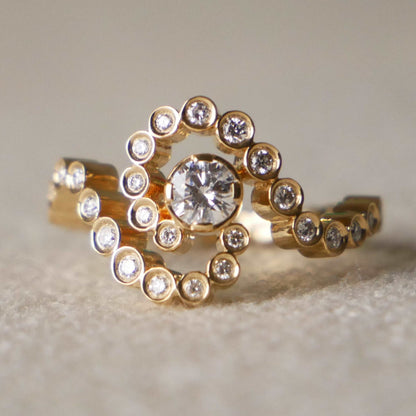 Wave Ocean Conch Shell Lab Moissanite or Diamond Ring, 18K Gold