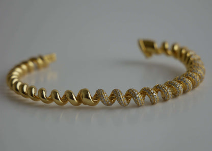 Fusilli Rotini Spiral Gold Moissanite Bangle, view 5