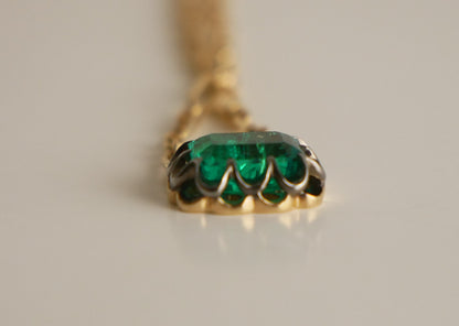 Lab Emerald Gold Trombone Chain Necklace, 18K Gold, view 5