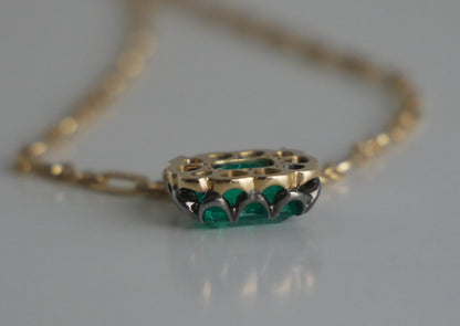 Lab Emerald Gold Trombone Chain Necklace, 18K Gold, view 7