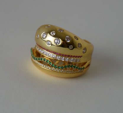 Plated Hamburger or Veggie Burger Ring, 18K Yellow Gold, view 2