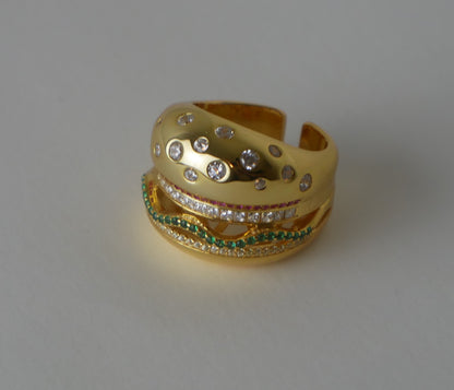 Plated Hamburger or Veggie Burger Ring, 18K Yellow Gold, view 3