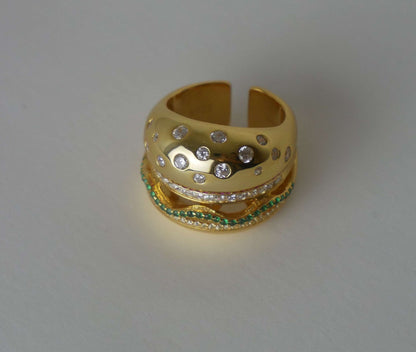 Plated Hamburger or Veggie Burger Ring, 18K Yellow Gold, view 4