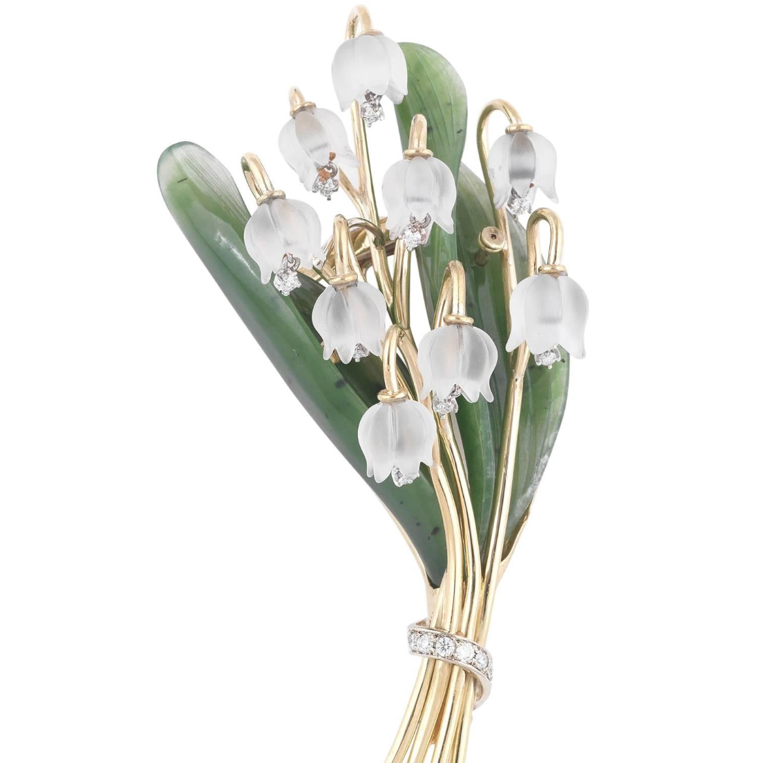 1stdibs - lily of the valley brooch - nephrite - rock crystal - diamonds - antique lily of the valley