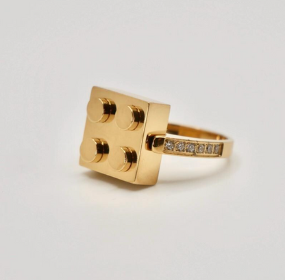 Plated Block Ring, 18K Gold, view 3