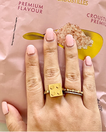 Plated Block Ring, 18K Gold, view 4
