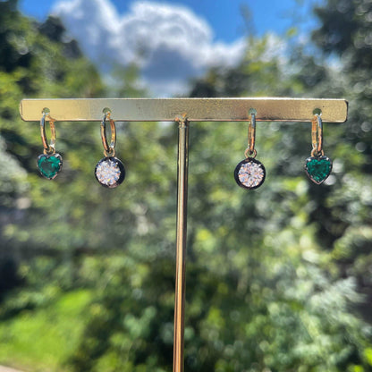Heart Cut Emerald Georgian Victorian Gold Earrings, 18K Gold, view 5