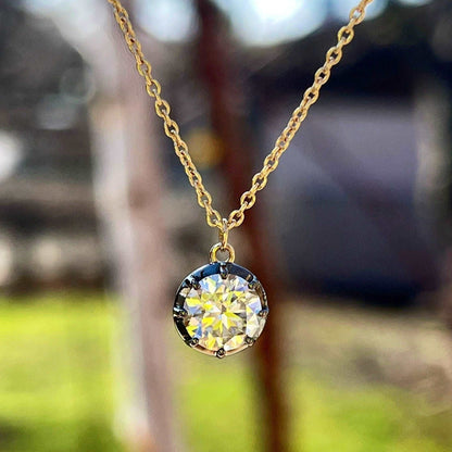 Round Lab Diamond or Moissanite Georgian Victorian Gold Necklace, 18K Gold, view 2