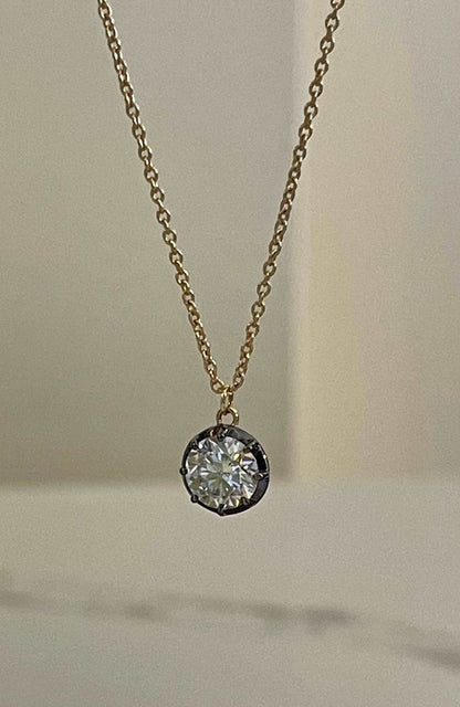 Round Lab Diamond or Moissanite Georgian Victorian Gold Necklace, 18K Gold, view 5