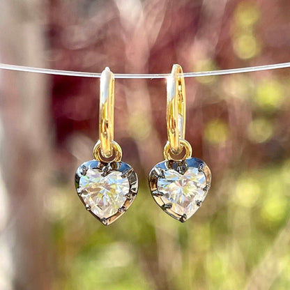 Heart Georgian Victorian Hoop Earrings, Lab Diamond or Moissanite, view 10