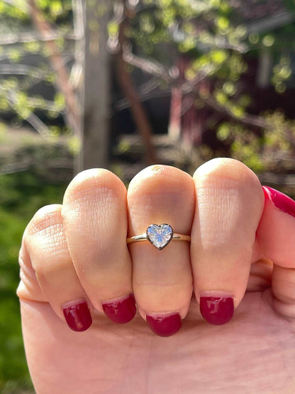 Georgian Victorian Heart Shaped Moissanite and Gold Collet Button Back Ring, view 10