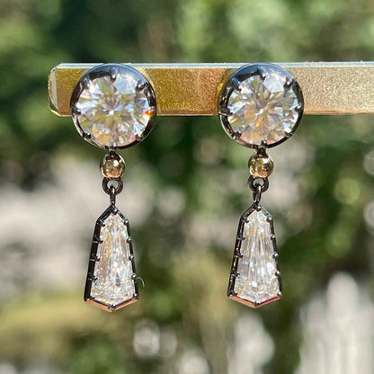 Multi-Shape Georgian Victorian Gold Detachable Earrings, 14K Gold, 6.6 Ct, view 2