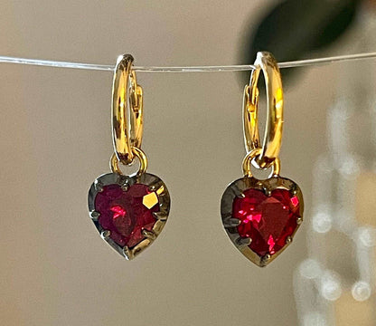 Heart Cut Ruby Georgian Victorian Gold Earrings, 18K Gold, view 4