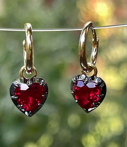 Heart Cut Ruby Georgian Victorian Gold Earrings, 18K Gold, view 5