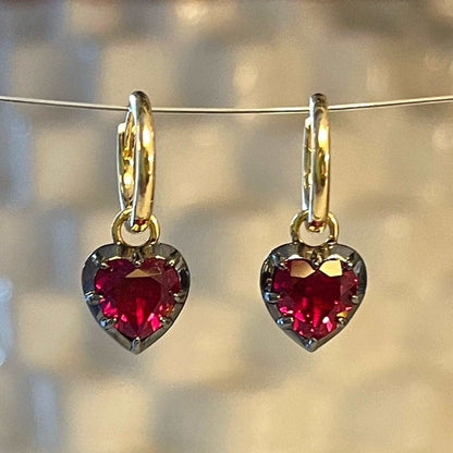 Heart Cut Ruby Georgian Victorian Gold Earrings, 18K Gold, view 3