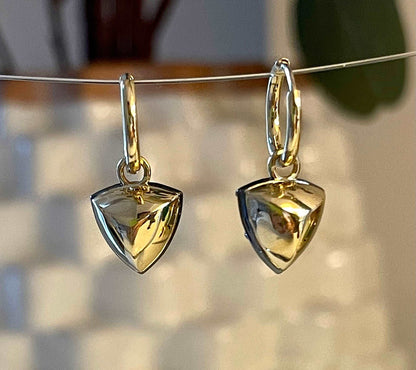 Trillion Cut Emerald Georgian Victorian Gold Earrings, 18K Blackened Gold, view 5