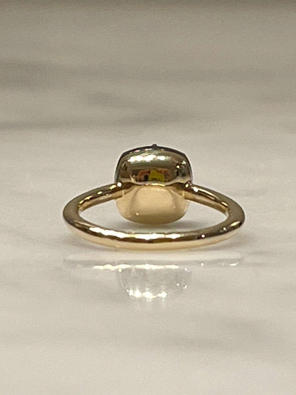 Cushion Cut Georgian Victorian Moissanite Ring and Gold Button Setting, 14K White Gold, view 3