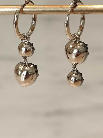 Heart Shaped Ruby and Round Moissanite Georgian Victorian Gold Earrings, view 5