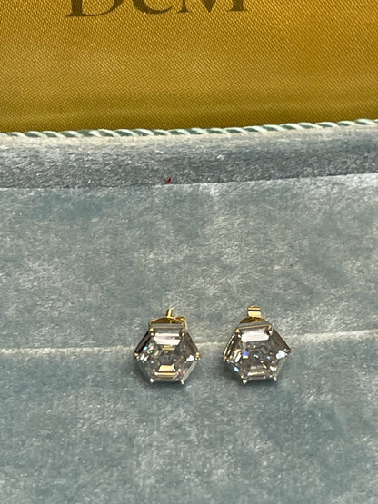 Georgian Victorian Hexagon Honeycomb Moissanite Stud Earrings, 18K Gold, view 8