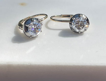 Round Moissanite Georgian Victorian Gold Earrings, 14K Gold, view 8