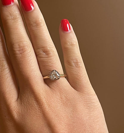Georgian Victorian Heart Shaped Moissanite and Gold Collet Button Back Ring, view 12