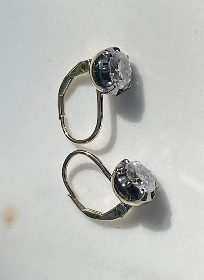 Round Moissanite Georgian Victorian Gold Earrings, 14K Gold, view 9
