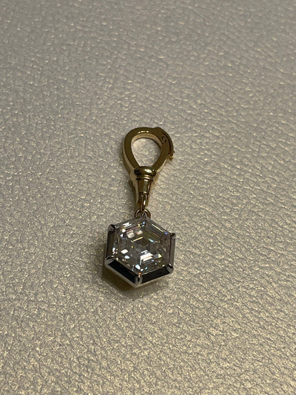 Georgian Victorian Ball Chain Hexagon Honeycomb Moissanite/Diamond Pendant, 18K Gold, view 7