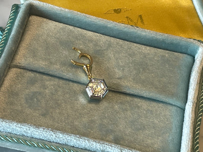 Georgian Victorian Ball Chain Hexagon Honeycomb Moissanite/Diamond Pendant, 18K Gold, view 8
