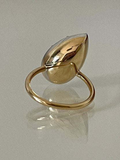 Georgian Victorian Tilted Pear Moissanite Ring Button Collet Setting, 18K Gold, view 7