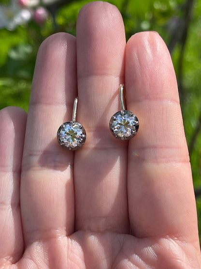 Round Moissanite Georgian Victorian Gold Earrings, 14K Gold, view 10
