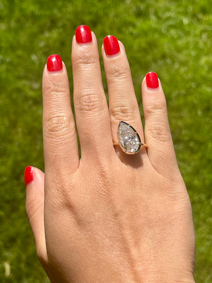 Georgian Victorian Tilted Pear Moissanite Ring Button Collet Setting, 18K Gold, view 9