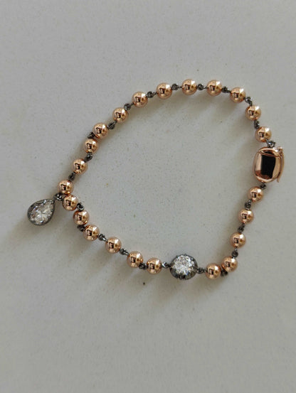 Georgian Victorian Art Deco Ball Chain Multi Stone Bracelet, Lab Diamond or Moissanite, view 2