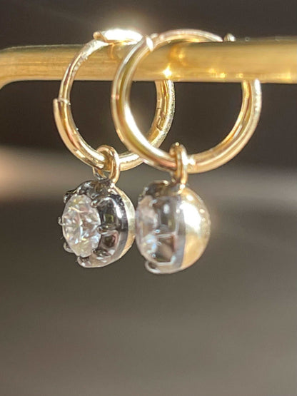 Custom Round Georgian Victorian Earrings, Lab Diamond or Moissanite, view 13
