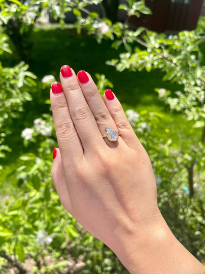 Georgian Victorian Tilted Pear Ring, Lab Diamond or Moissanite, 14K Gold, view 4